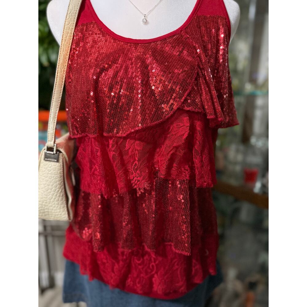 Y2k vanity red sequin ruffle